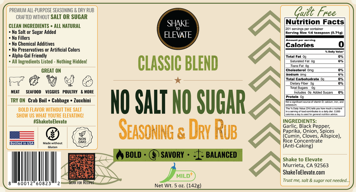 Shake to Elevate Guilt Free Classic No Salt & No Sugar Seasoning