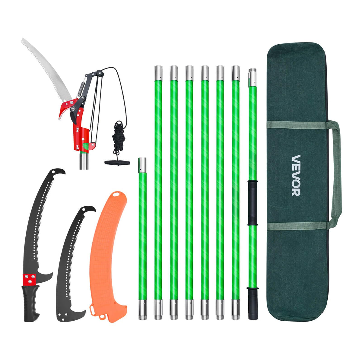 VEVOR Manual Pole Saw, 3.87-27 ft Extendable Pole Tree Pruner with Scissors, Sharp 65Mn Steel Blade, Lightweight Fiberglass Handle Pole, for High Branch Trimming, Pruning Tool for Palms and Shrubs 🍁 All In One Marketplace Canada