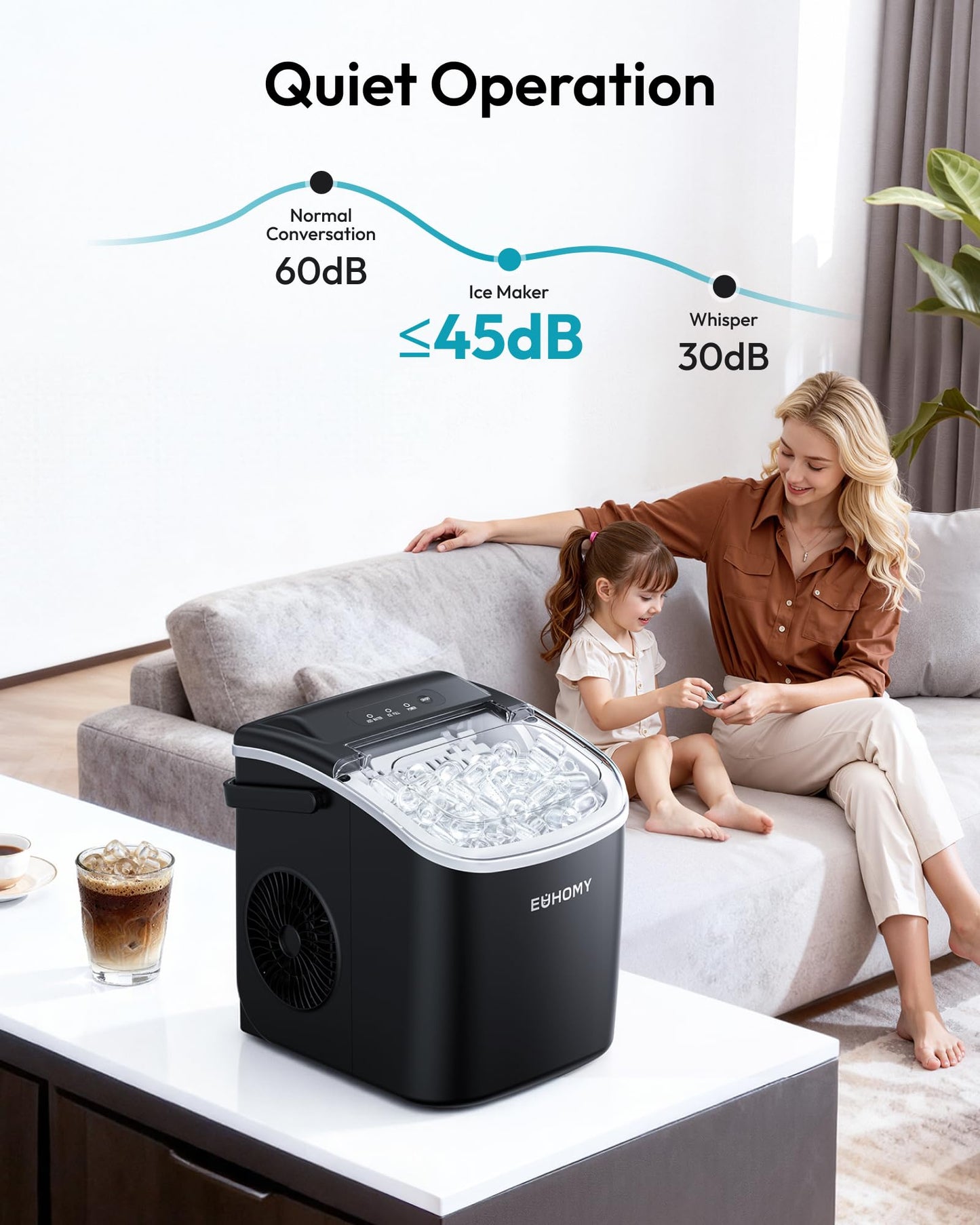 EUHOMY Countertop Ice Maker Machine with Handle, 26lbs in 24Hrs, 9 Ice Cubes Ready in 6 Mins, Auto-Cleaning Portable Ice Maker with Basket and Scoop, for Home/Kitchen/Camping/RV. (Black) 🍁 All In One Marketplace Canada