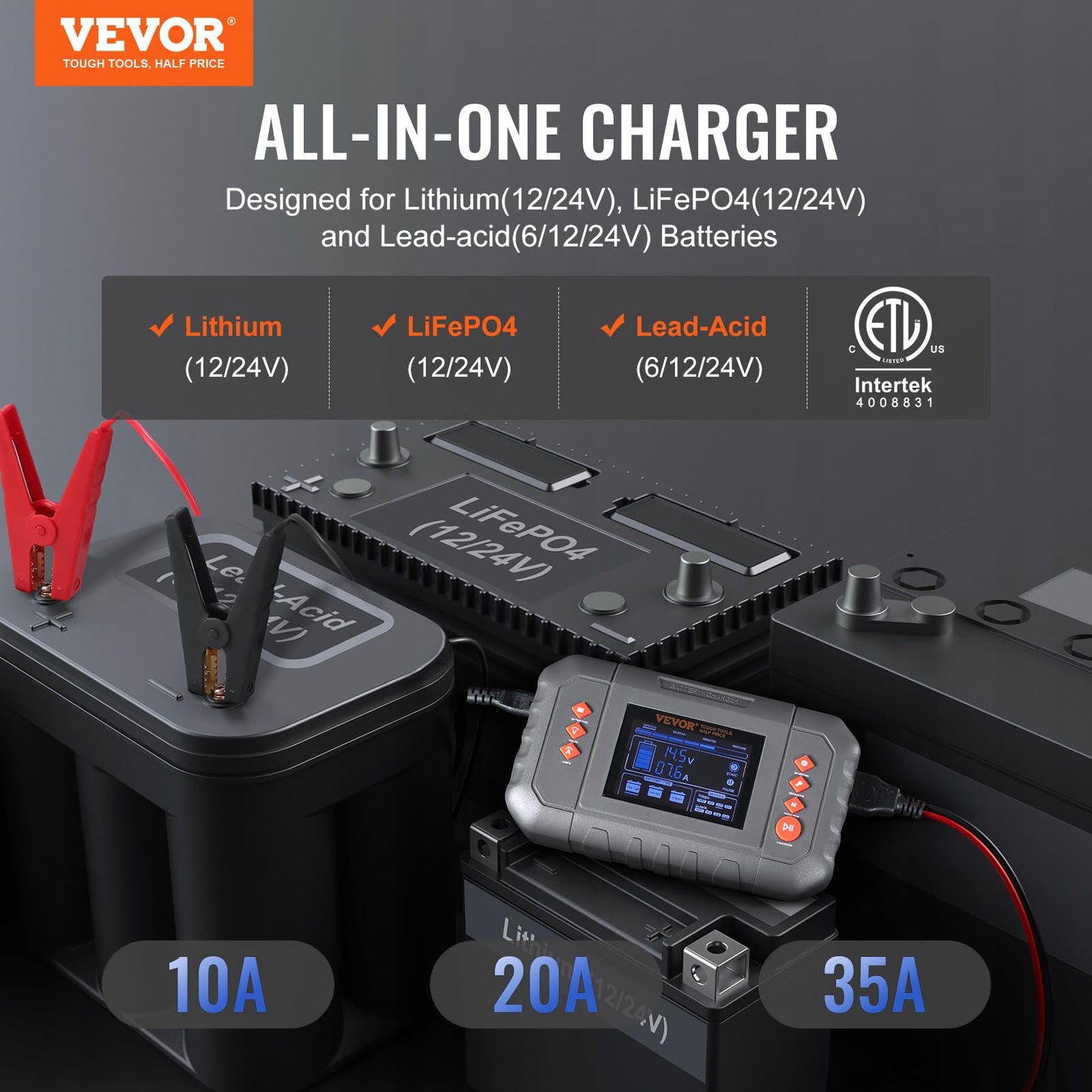 VEVOR Smart Battery Charger, 35-Amp, Lithium LiFePO4 Lead-Acid (AGM/Gel/SLA) Car Battery Charger with LCD Display, Trickle Charger Maintainer Desulfator for Boat Motorcycle Lawn Mower Deep Cycle 🍁 All In One Marketplace Canada