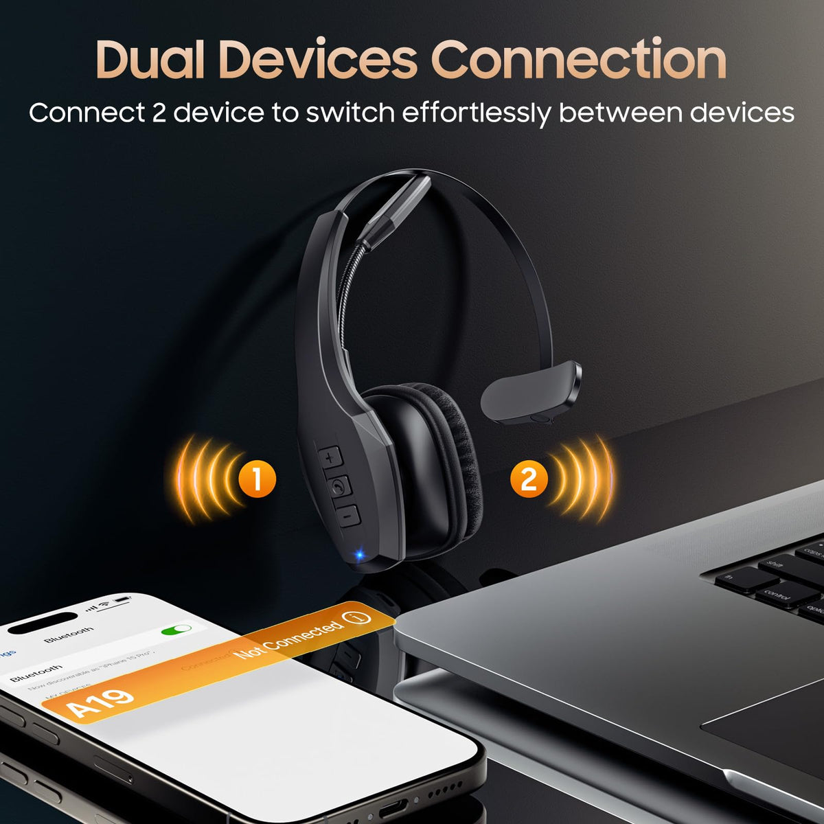 Bluetooth Headset with Microphone, Trucker Headset Bluetooth Wireless Noise Cancelling & Mute Button, 55 Hours Working Time Wireless On-Ear Headset 🍁 All In One Marketplace Canada