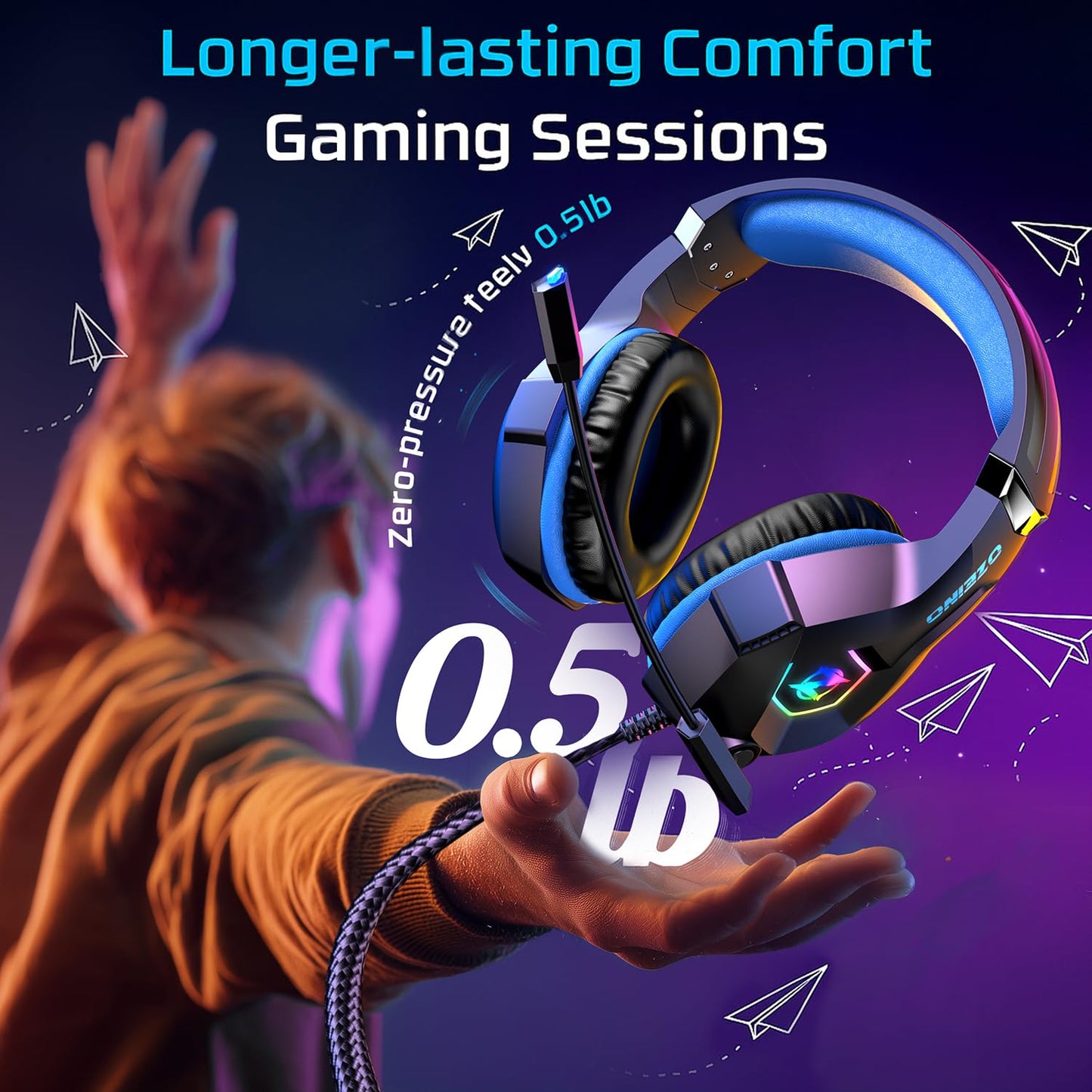 Ozeino Gaming Headset for Ps5 Ps4 PC, Over Ear Gaming Headphones with Noise Cancelling Microphone RGB Light, Deep Bass Stereo Sound Headset for Xbox Series X/S, Switch, Laptop, Mac, Phone 🍁 All In One Marketplace Canada