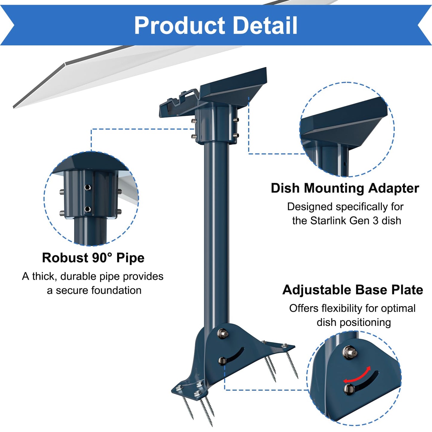 Starlink Gen 3/4/4X Mount Adapter Aluminum Alloy, 15.7" Heavy Duty Steel Pivot Pole Pipe with Adjustable Base (Roof Mount) 🍁 All In One Marketplace Canada