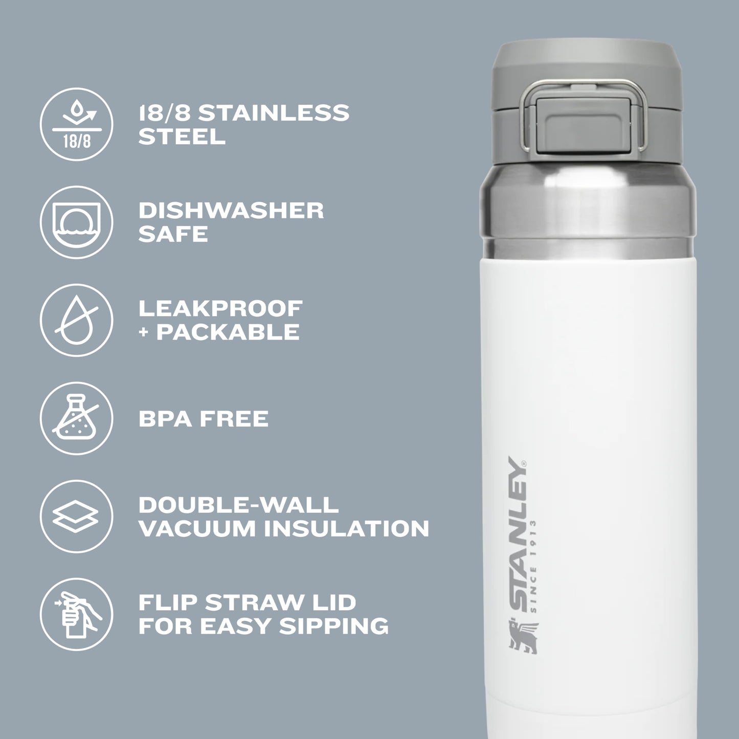 Stanley Quick Flip GO Water Bottle 24 oz | Push Button Lid | Leakproof and Packable for Travel and Sports | Insulated Stainless Steel | BPA-Free | Azure 🍁 All In One Marketplace Canada