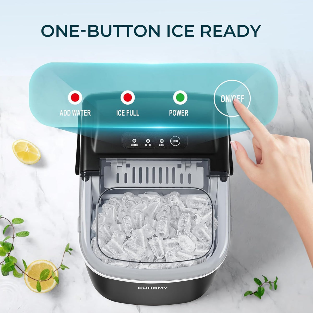 EUHOMY Countertop Ice Maker Machine with Handle, 26.4lbs Per Day, 9 Ice Cubes Ready in 6 Mins, Auto-Cleaning Portable Ice Maker with Basket and Scoop, for Home/Kitchen/Camping/RV (Black) 🍁 All In One Marketplace Canada
