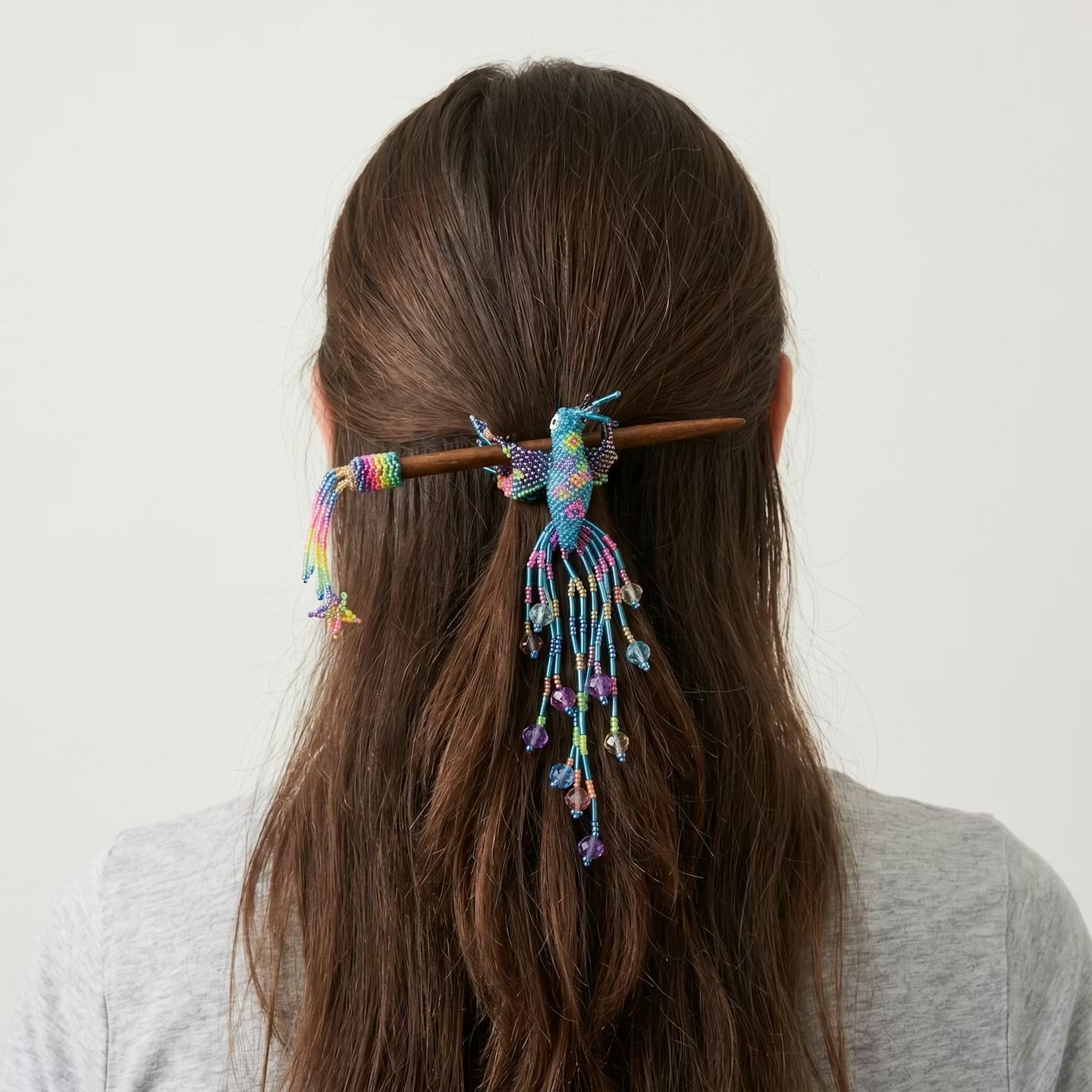 Blue Hummingbird Beaded Hair Stick