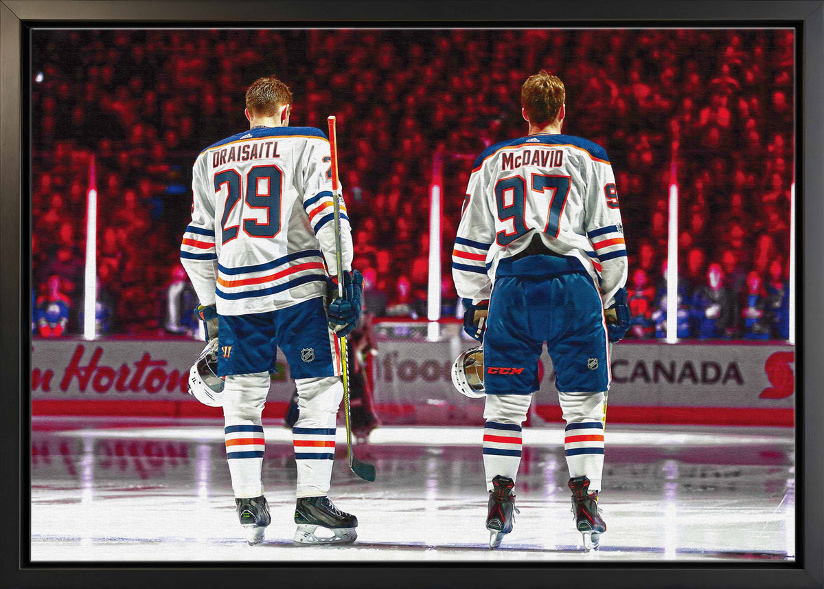 Connor McDavid and Leon Draisaitl Edmonton Oilers Framed 20x29 Line-Up Canvas