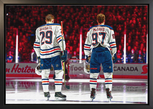 Connor McDavid and Leon Draisaitl Edmonton Oilers Framed 20x29 Line-Up Canvas