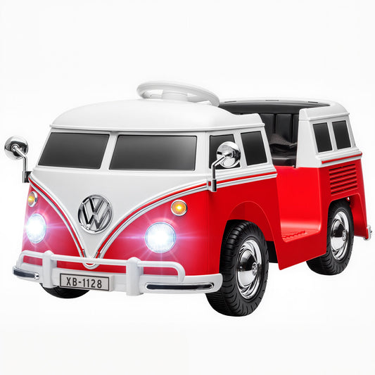 12V Kids Ride on Car, Lisensed Volkswagen T1 Electric Vehicle with Dual Motor and Soft Start for 3-7 Years, Red