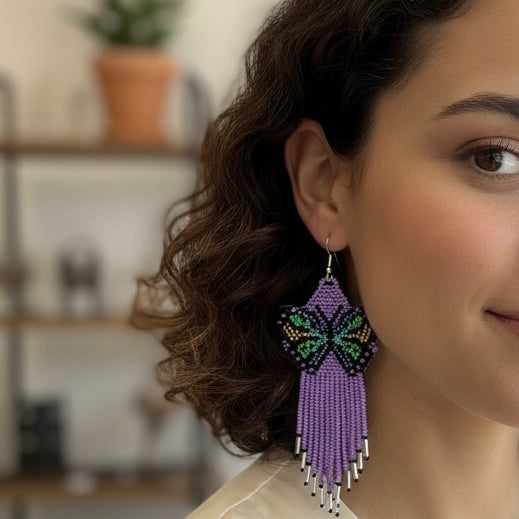 Purple  Beaded Dancing Wing Earrings