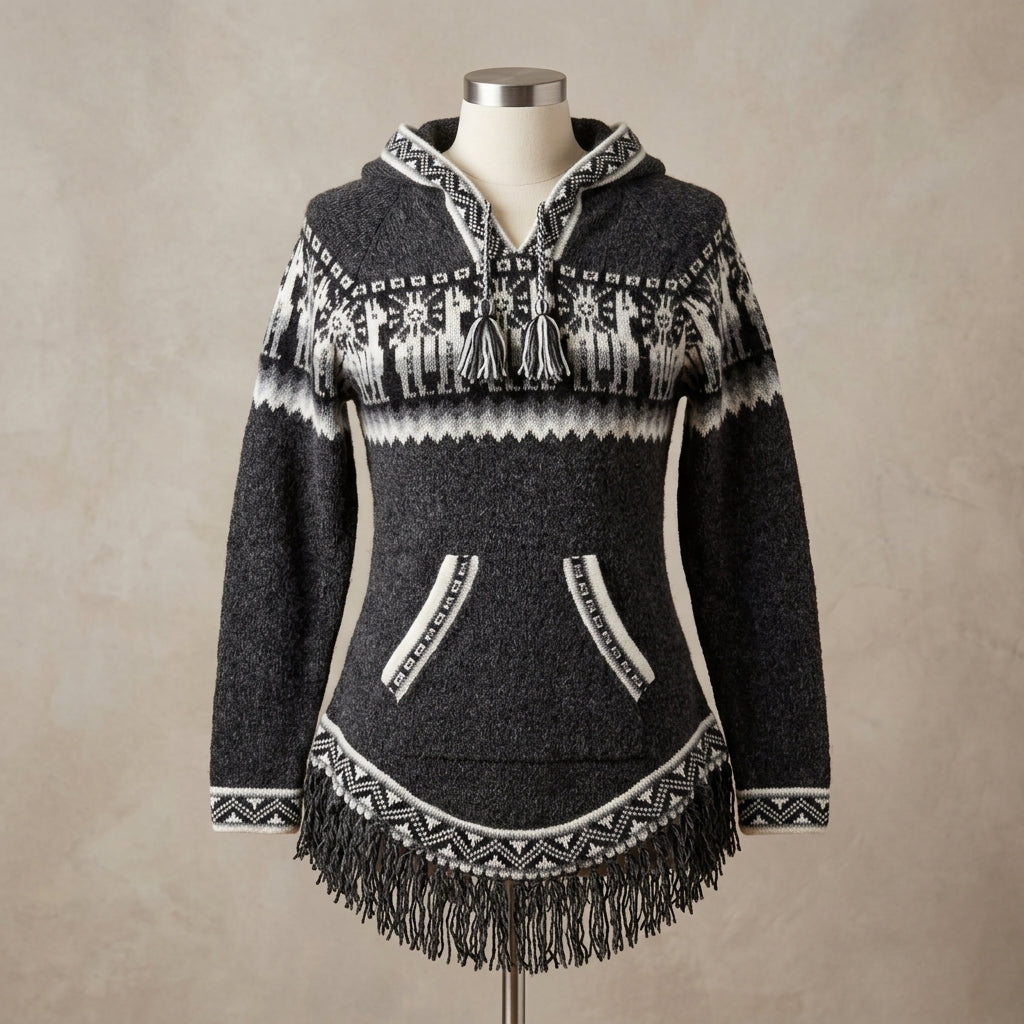 OLDTRIBES™ Women Cardigan Black Alpaca Sweater
