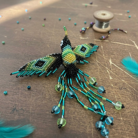 Black / black Hummingbird Barrette with Fringes