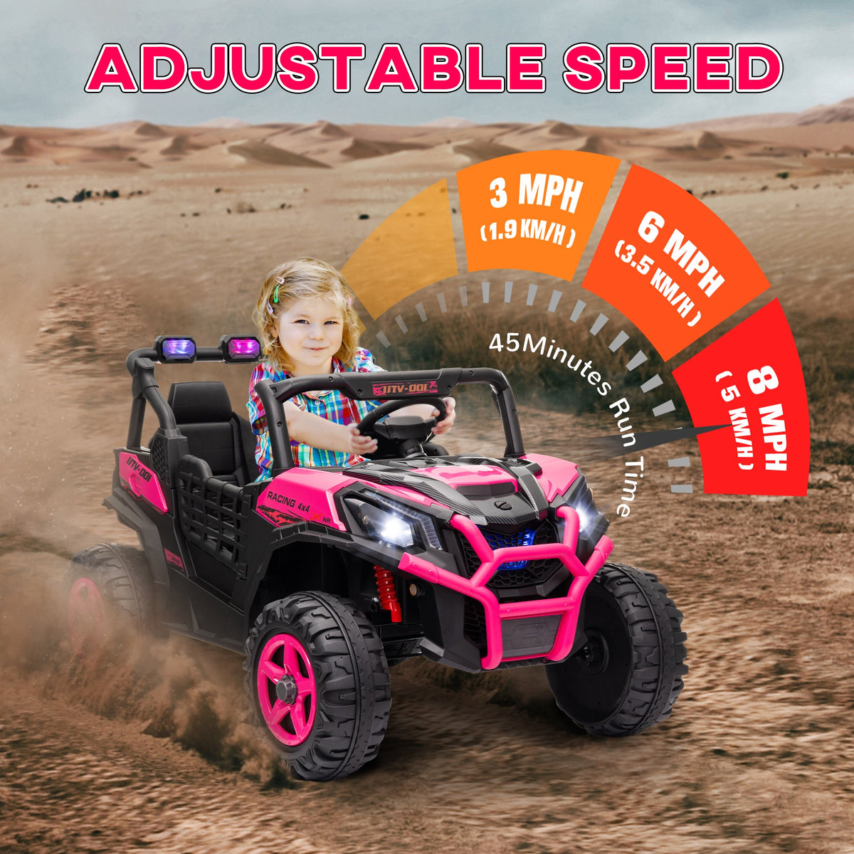 2 Seater 24V Electric Car for Kids w/ Remote Control, 3 Speed, LED Lights, Music, Horn, Spring Suspension, Blue