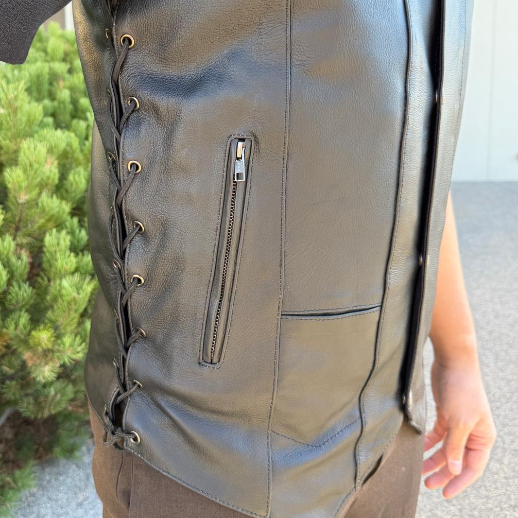 Open Road Men's 10 Pocket Leather Vest | Genuine Cowhide Vest