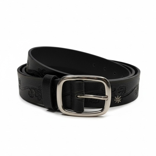 Ruthless Rustlers Floral Stitched Belt | Black