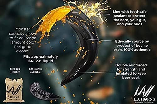 Premium Viking Drinking Horn Bundle 2Xl 18Oz Authentic