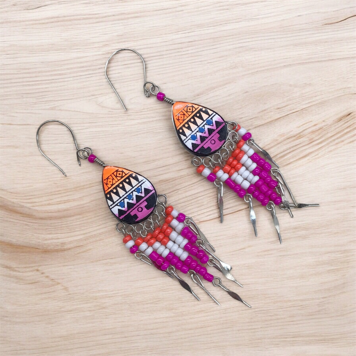 OldTribes™ Small Sized Southwestern Pink and Yellow Teardrop Earrings
