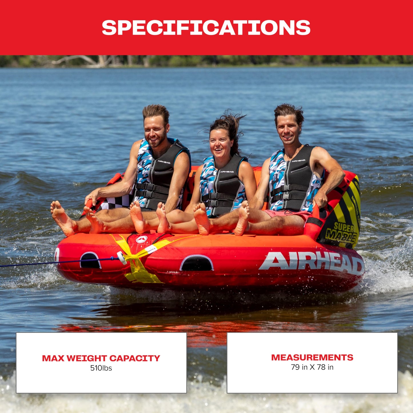 Airhead Super Mable, 1-3 Rider - Inflatable Towable Tube for Boating and Water Sports, Heavy Duty Full Nylon Cover & Zipper with EVA Foam Padding, Easy Inflating & Deflating 🍁 All In One Marketplace Canada