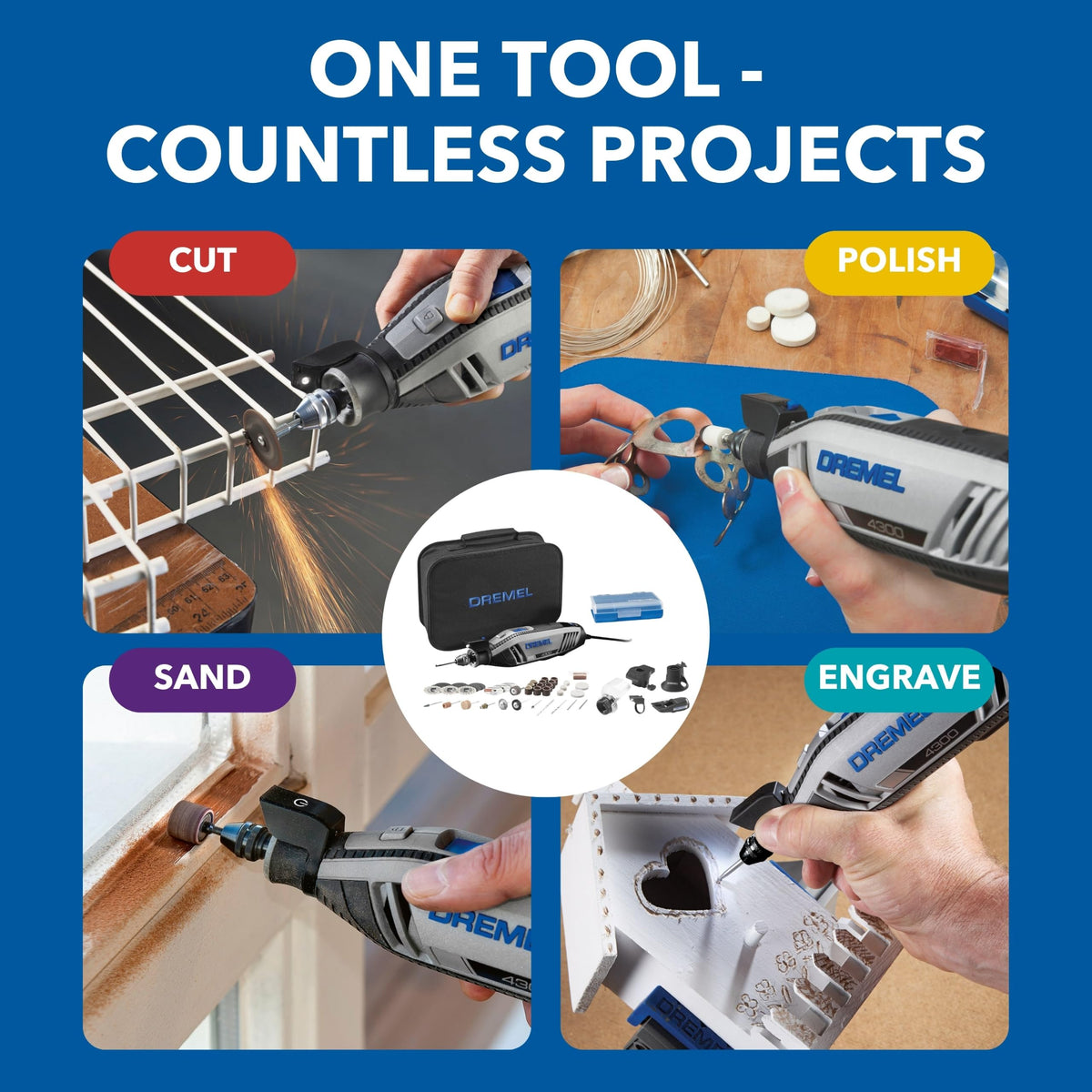 Dremel 4300-5/40 High Performance Rotary Tool Kit with LED Light- 5 Attachments & 40 Accessories- Engraver, Sander, and Polisher- Perfect for Grinding, Cutting, Wood Carving, Sanding, and Engraving 🍁 All In One Marketplace Canada