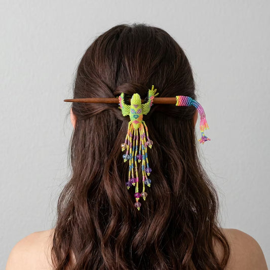 Neon Hummingbird Beaded Hair Stick