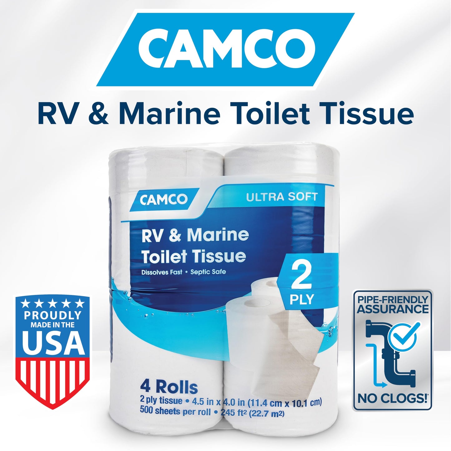 Camco Camper/RV Toilet Paper — 2-Ply — Septic Safe — Dissolves Fast — Dye & Fragrance Free — 16-Rolls (500 Sheets Per Roll) (40282) 🍁 All In One Marketplace Canada