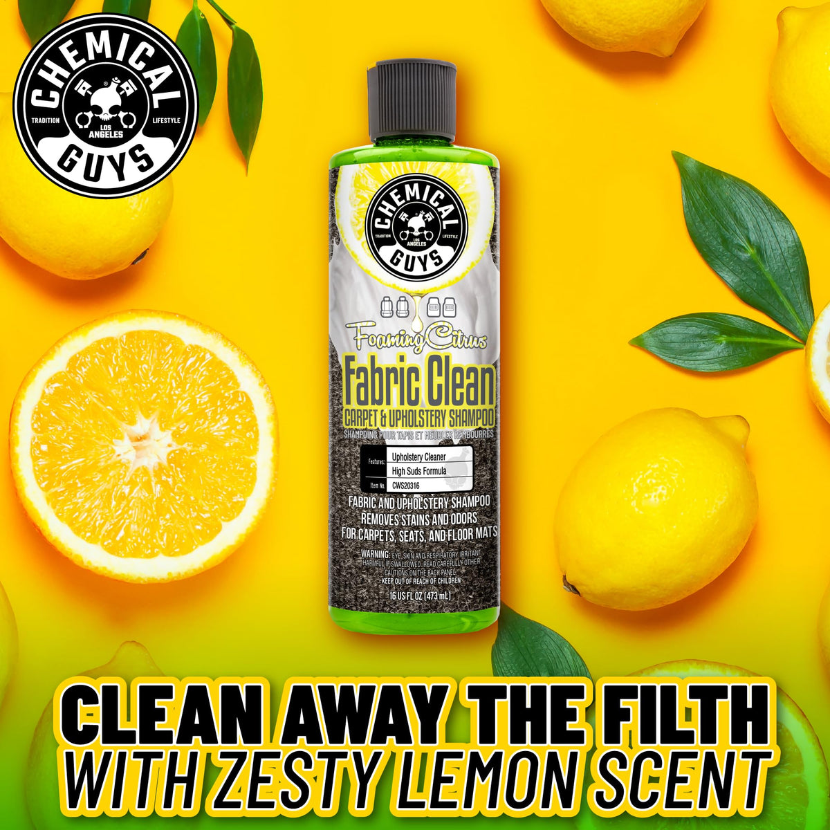 Chemical Guys Foaming Citrus Fabric Clean Carpet And Upholstery Shampoo And Odor Eliminator, Safe for Cars, Trucks, SUVs, Motorcycles, RVs & More, 473 ml, 2 Pack 🍁 All In One Marketplace Canada