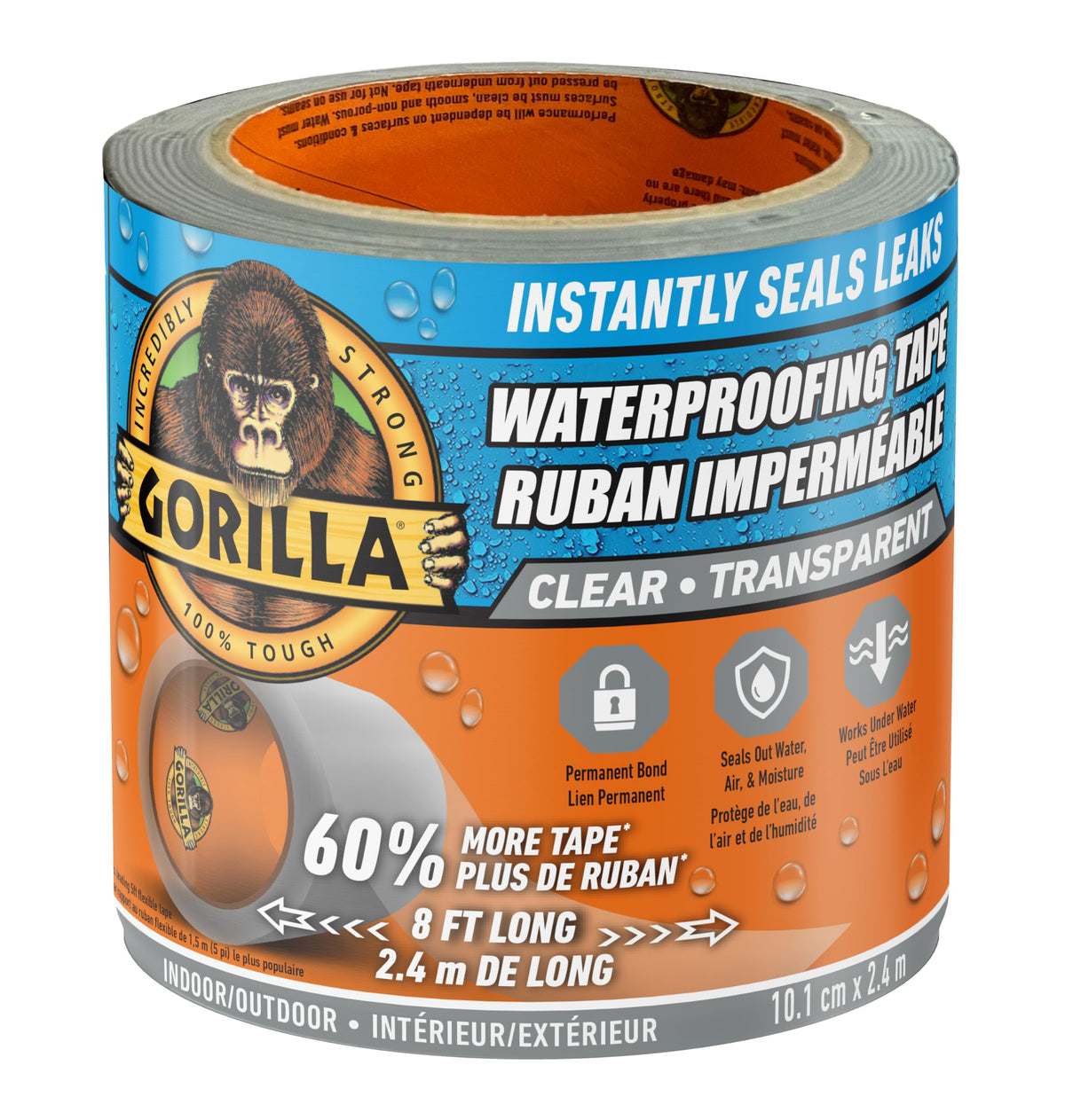 Gorilla Waterproof Patch & Seal Tape, Heavy-Duty, Instantly Seals, Works Underwater, Indoor/Outdoor, Flexible Permanent Bond, 4 in x 8 ft, Clear, 1 Pack 🍁 All In One Marketplace Canada