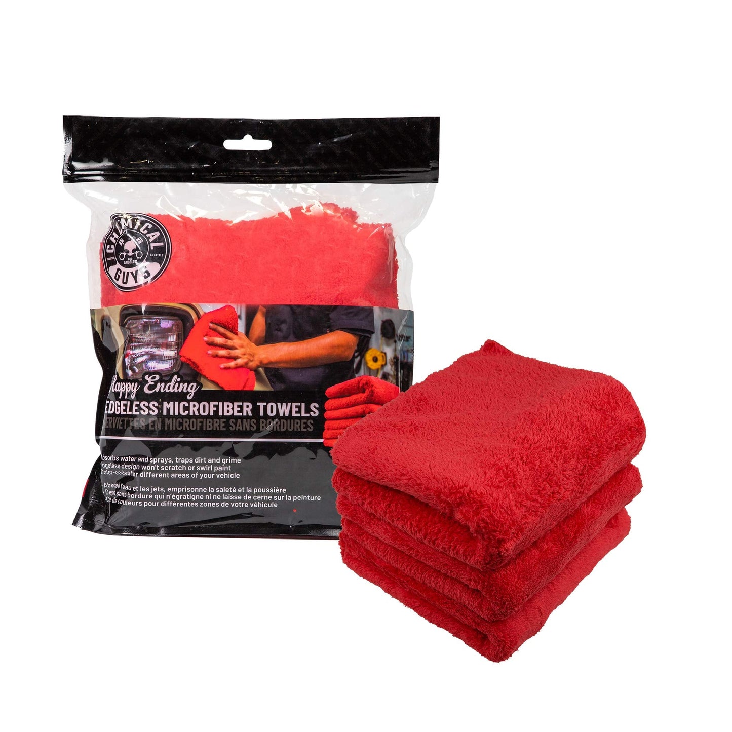 Chemical Guys Happy Ending Ultra Plush Edgeless Microfiber Towel, Red, 16" x 16" (Pack of 3) 🍁 All In One Marketplace Canada