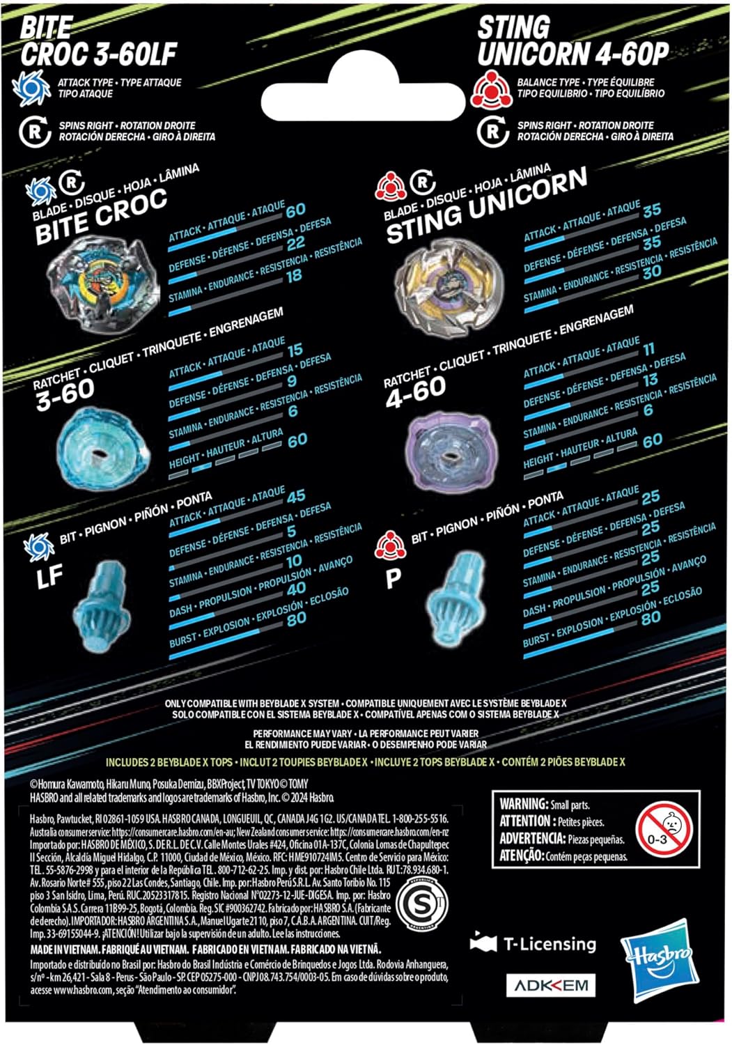Beyblade X Bite Croc 3-60LF and Sting Unicorn 4-60P  Dual Pack Set