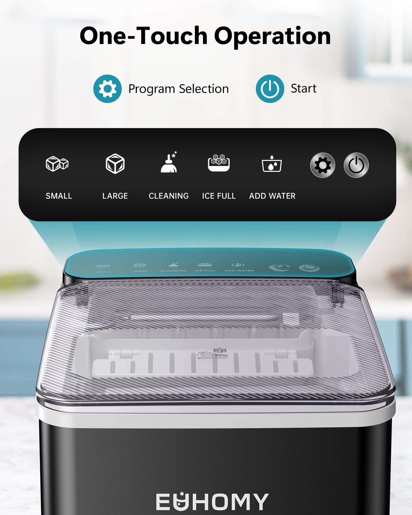 EUHOMY Countertop Ice Maker, 26.5 lbs/24H Portable Ice Machine with Ice Scoop & Basket, Fast 6-10 Mins Ice Making, 2 Ice Sizes, Ideal for Home, Kitchen, RV, Party 🍁 All In One Marketplace Canada