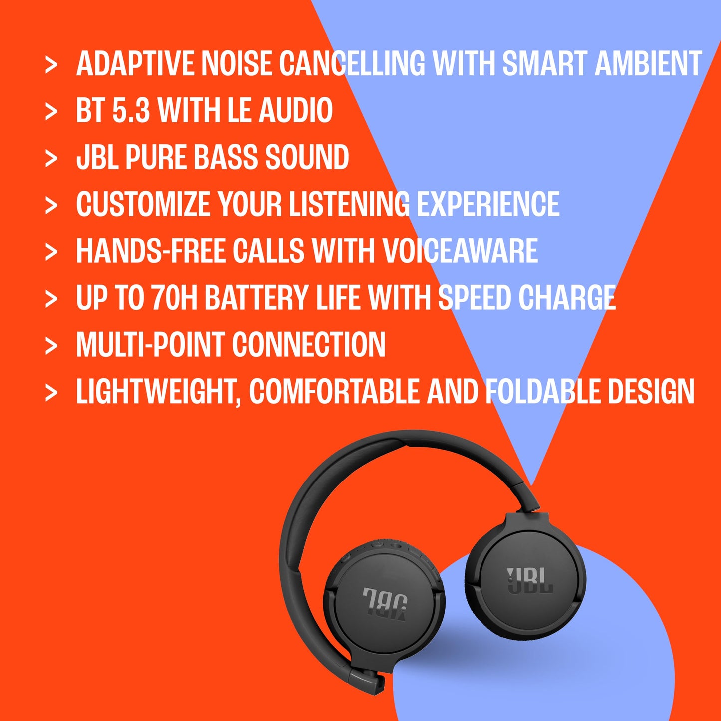 JBL Tune 670NC - Adaptive Noise Cancelling with Smart Ambient Wireless On-Ear Headphones, Up to 70H Battery Life with Speed Charge, Lightweight, Comfortable and Foldable Design (Blue) 🍁 All In One Marketplace Canada
