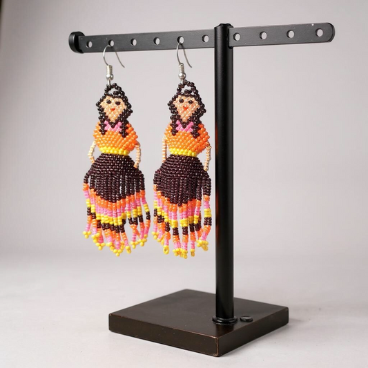 Purple Beaded Ribbon Skirt Dancer Earrings