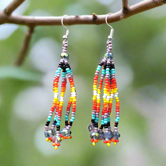 Light Purple Six-Strand Beaded Cascade Earrings