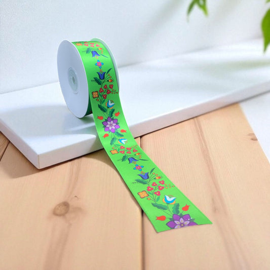 Neon Green Double Face Floral Ribbon Roll