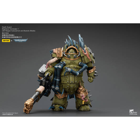 JOYTOY - Death Guard Blightlord Terminator 1 with Reaper Autocannon and Bubotic Blades