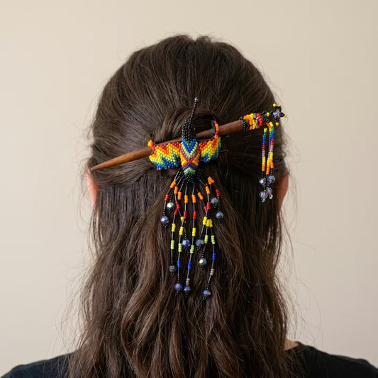 Black Hummingbird Beaded Hair Stick