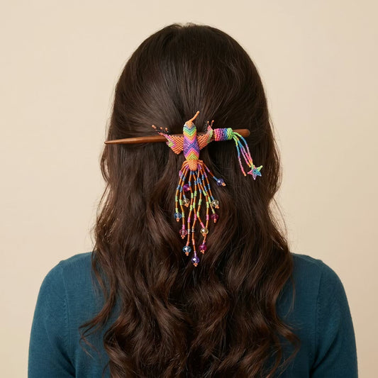 Orange Hummingbird Beaded Hair Stick
