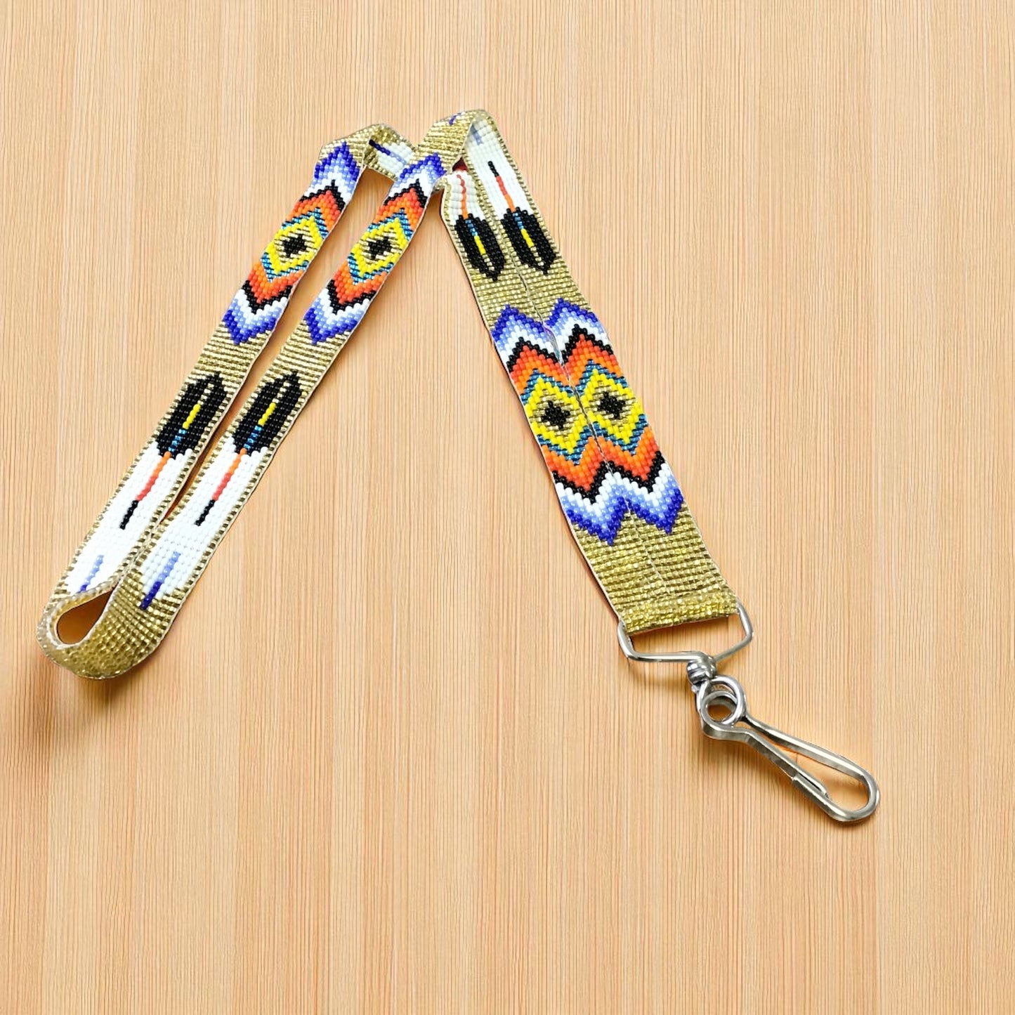 Golden blue Native Beaded Lanyard