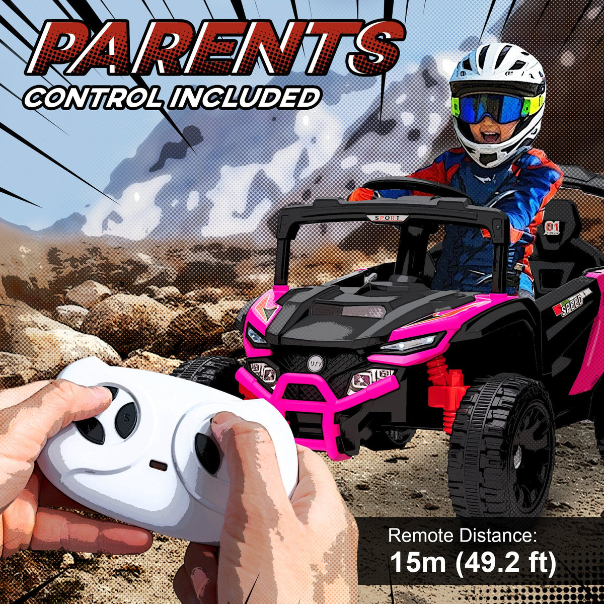 12V Kids Ride On Truck with Dual Motors, Rear Suspension, Remote Control for 3-5 Years Boys Girls, Pink