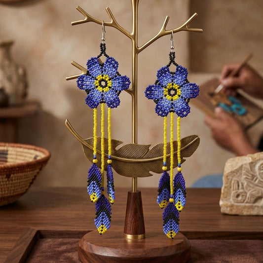Sun Feather Bloom Beaded Earrings