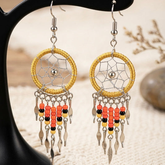 Light gold Beaded Dreamcatcher earrings