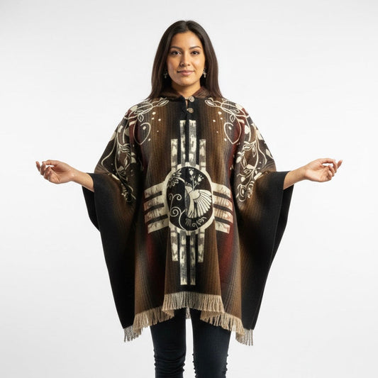 Four Winds hummingbirds Hand Made Wool Poncho