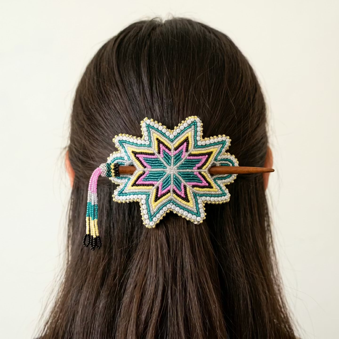 Green Handmade Beaded Star Barrette