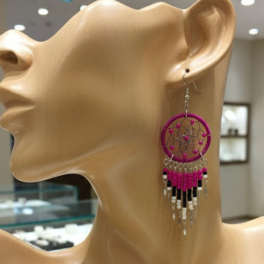 Fuchsia/black Dreamcatcher Dangles