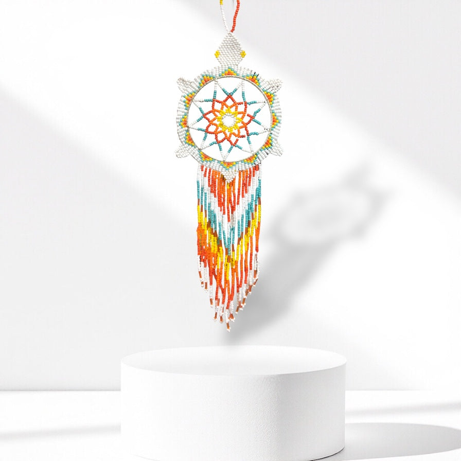White and Turquoise Tribal Beaded Dreamcatcher