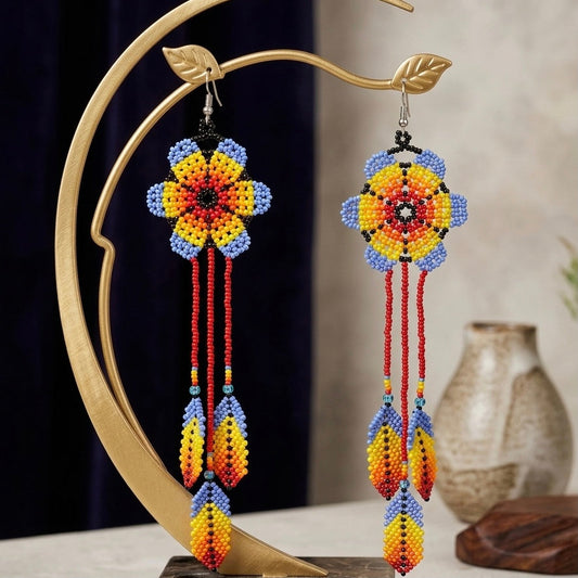 Sun Feather Bloom Beaded Earrings