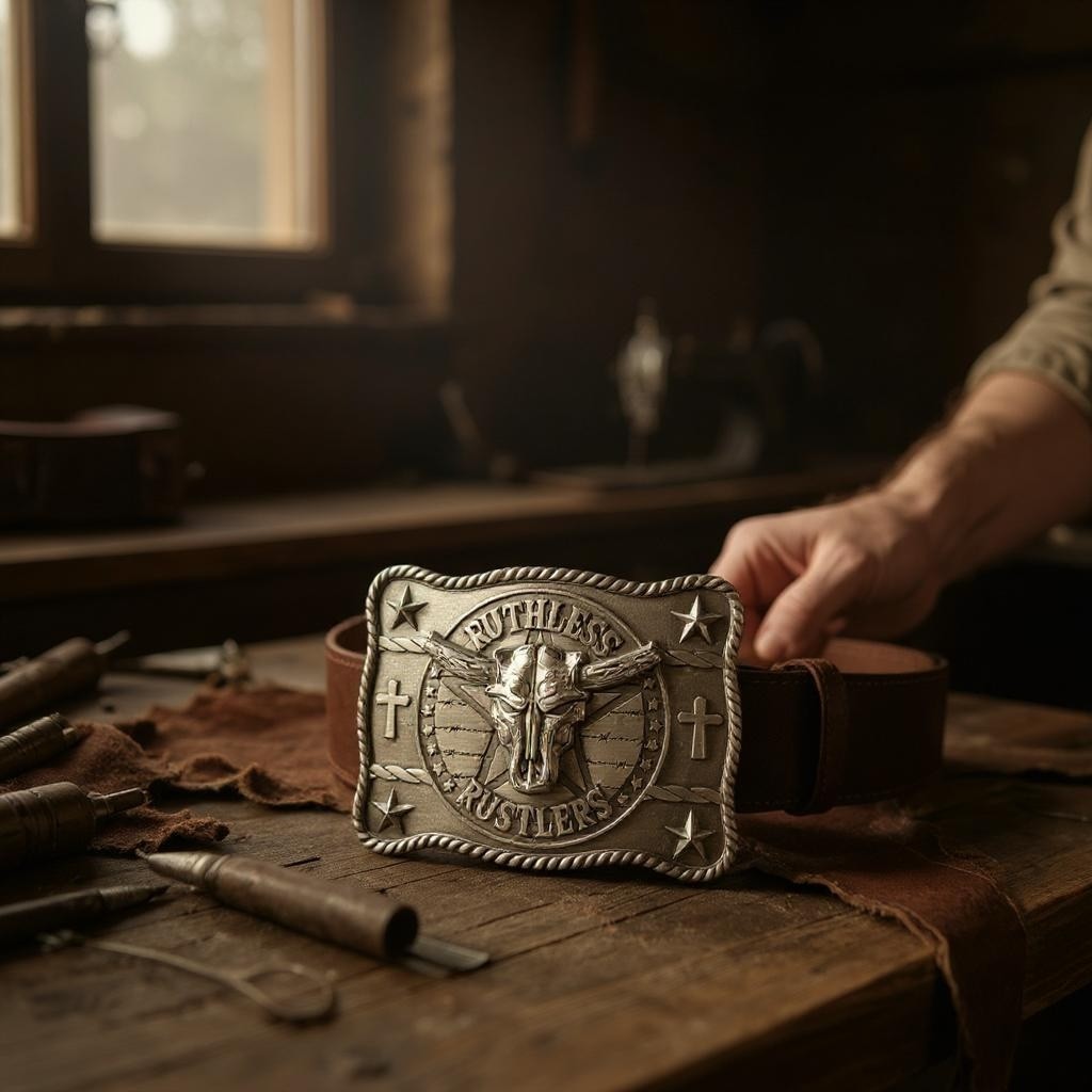 Ruthless Rustlers Marshal Belt Buckle | Antique Silver