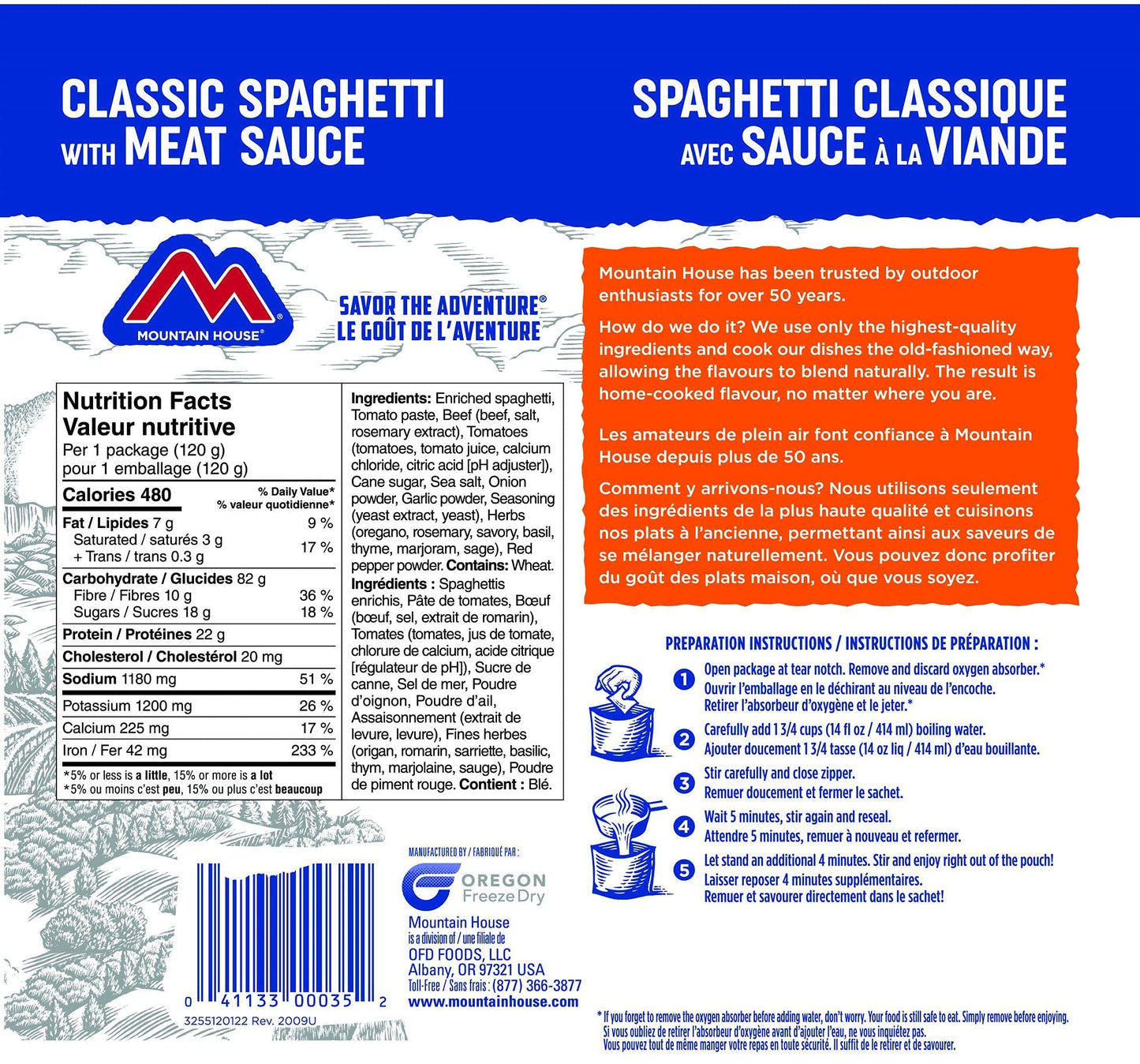 Mountain House Spaghetti with Meat Sauce Pouch| Freeze Dried Backpacking & Camping Food | Survival & Emergency Food | Entree Meal | Easy to Prepare | Delicious and Nutritious | Single Pouch 🍁 All In One Marketplace Canada