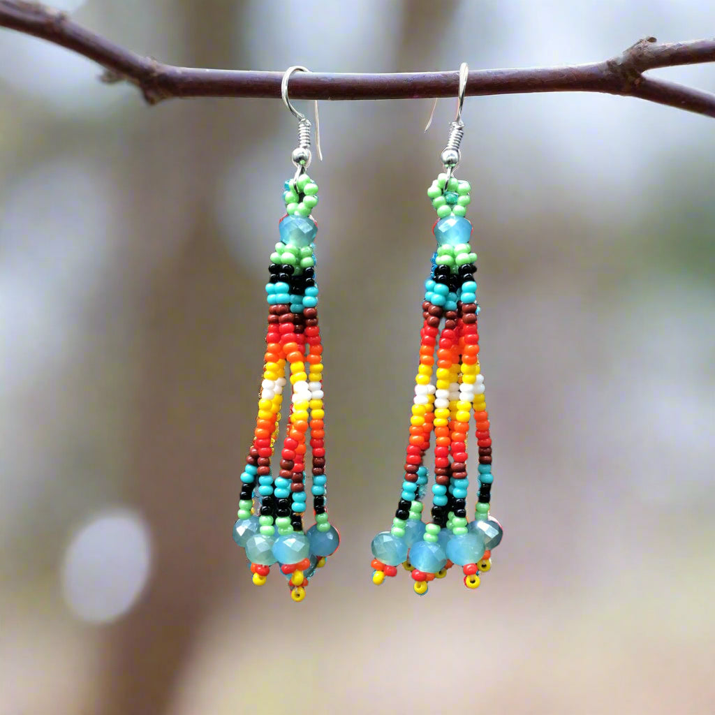 Light Green Six-Strand Beaded Cascade Earrings