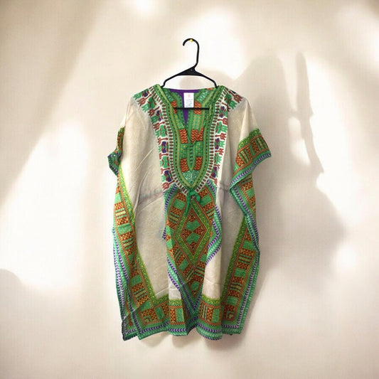 Green and Red Printed Kaftan for Women